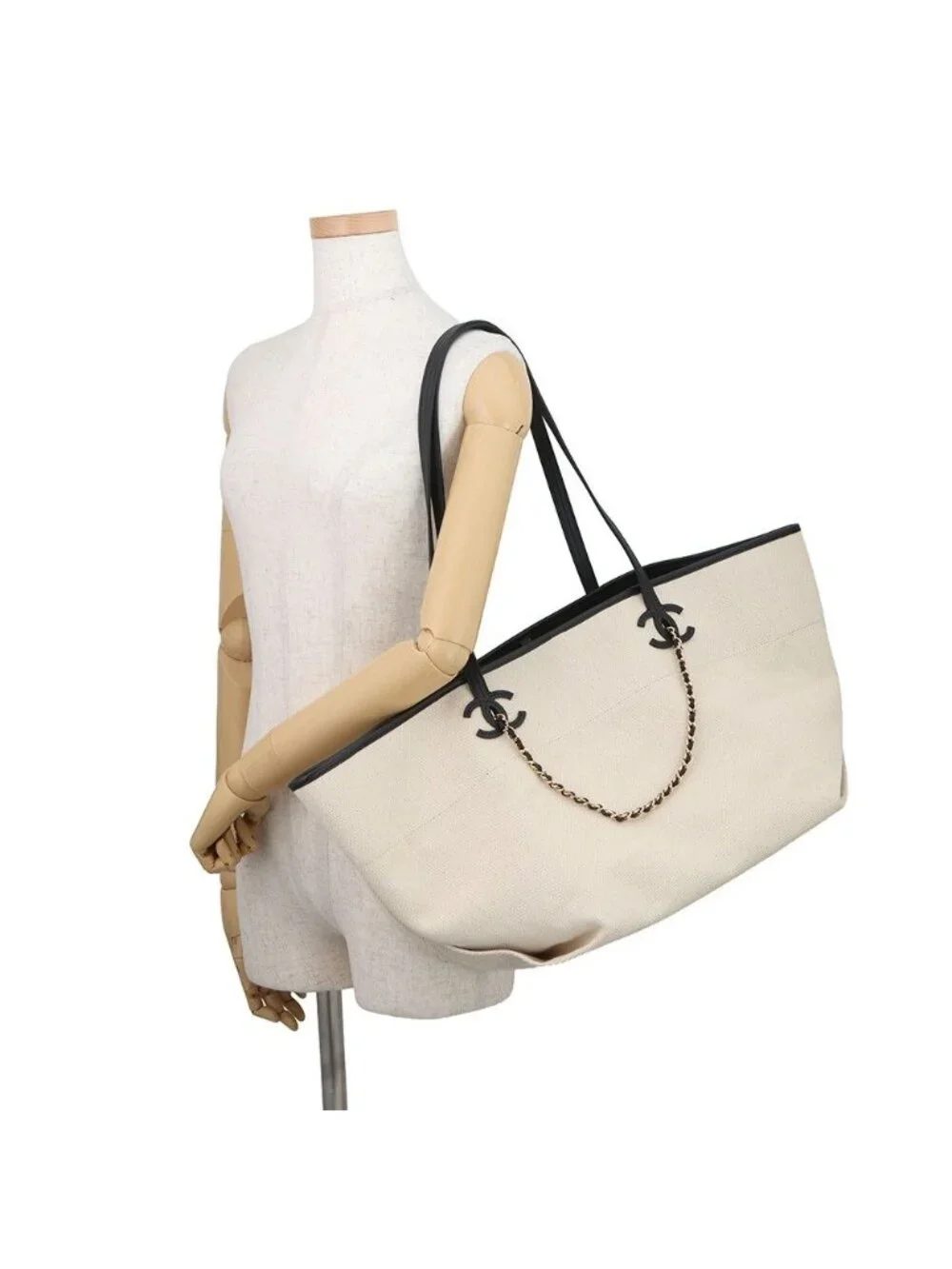 Chanel Tote CC Logo Small Shopping Canvas Calfskin 2-Way